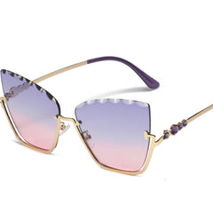 Ombre Lens Sunglasses Block Semi Rimless Glasses Rhinestone Decor Eyewear