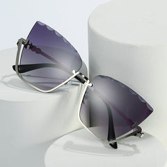 Ombre Lens Sunglasses Block Semi Rimless Glasses Rhinestone Decor Eyewear