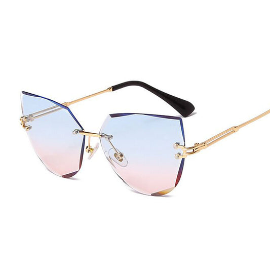 Cat Eye Rimless Sunglasses Metal Temple Gradient Glasses UV400