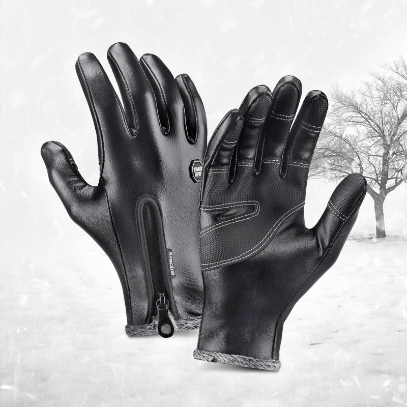 Warm Thermal Fleece Leather Gloves Windproof Waterproof Ski Snow Touch Gloves
