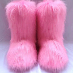 Women's Warm Furry Mid Calf Boots Slip On Snow Boots