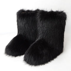 Women's Warm Furry Mid Calf Boots Slip On Snow Boots