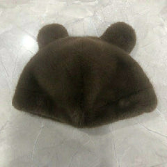 Bear Ears Plush Cloche Hats Faux Fur Warm Bucket Hat