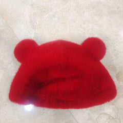 Bear Ears Plush Cloche Hats Faux Fur Warm Bucket Hat