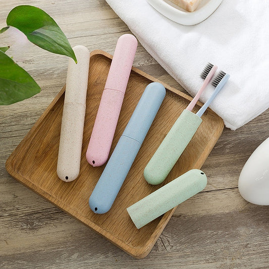 Portable Travel Toothbrush Box Wheat Straw Toothbrush Tube