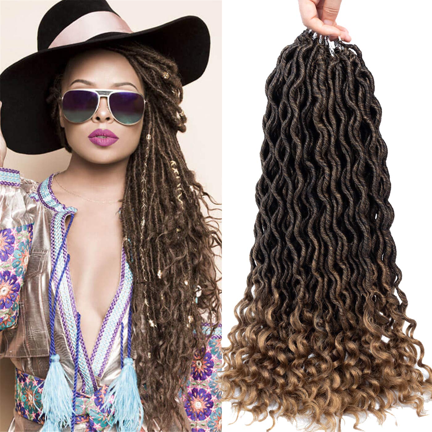 6pk 18in Ombre Long Curly Faux Locs Crochet Hair Deep Wave Braiding Hair