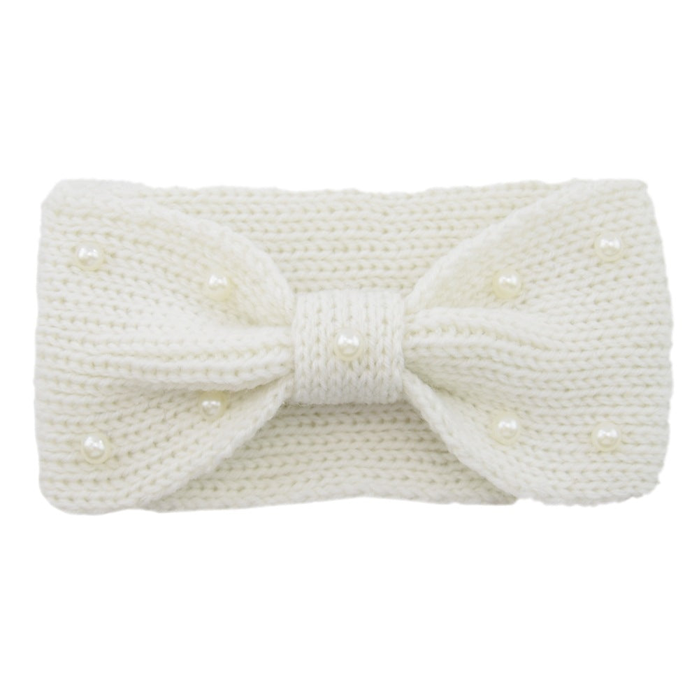 Faux Pearl Cross Knot Knitted Headband Elastic Winter Hair Accessory