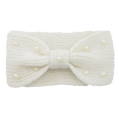 Faux Pearl Cross Knot Knitted Headband Elastic Winter Hair Accessory