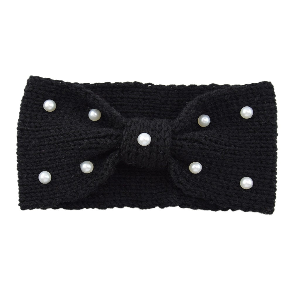 Faux Pearl Cross Knot Knitted Headband Elastic Winter Hair Accessory