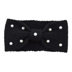 Faux Pearl Cross Knot Knitted Headband Elastic Winter Hair Accessory