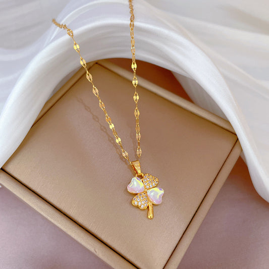 Moonstone Clover Zircon Necklace Women's Jewelry