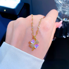 Moonstone Clover Zircon Necklace Women's Jewelry