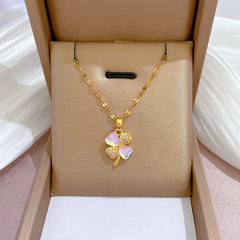 Moonstone Clover Zircon Necklace Women's Jewelry