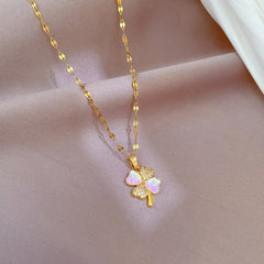Moonstone Clover Zircon Necklace Women's Jewelry