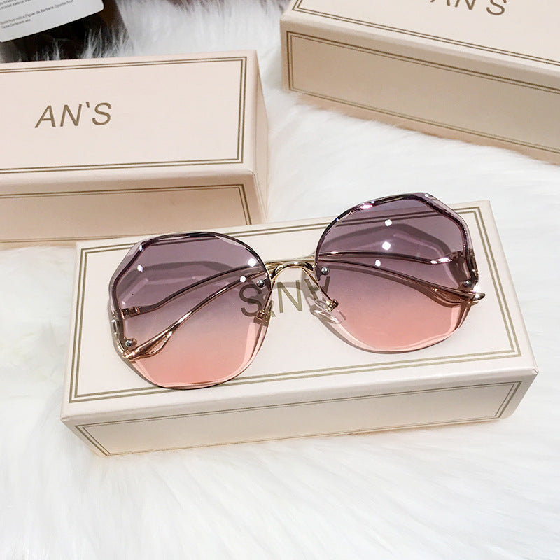 Round Rimless Sunglasses Metal Temple Gradient Glasses UV400