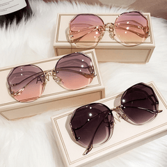 Round Rimless Sunglasses Metal Temple Gradient Glasses UV400