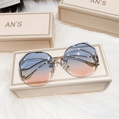Round Rimless Sunglasses Metal Temple Gradient Glasses UV400