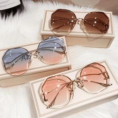Round Rimless Sunglasses Metal Temple Gradient Glasses UV400