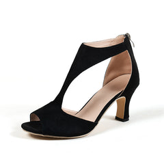 Women's Block Heel Peep Toe Sandals T-strap High Heels