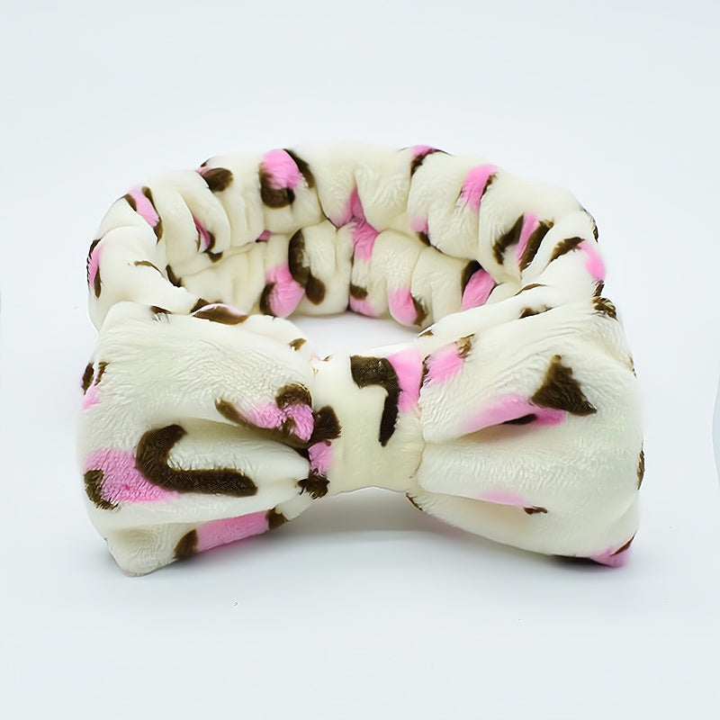 Leopard Headband & Wristband Set Plush Elastic Headscarf