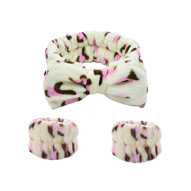 Leopard Headband & Wristband Set Plush Elastic Headscarf