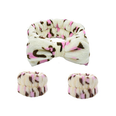 Leopard Headband & Wristband Set Plush Elastic Headscarf