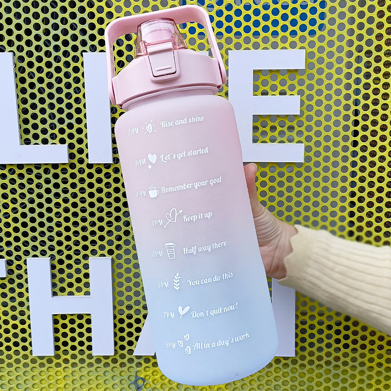 2L Gradient Water Bottle Portable Reusable Plastic Motivational Cup