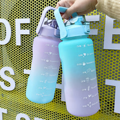 2L Gradient Water Bottle Portable Reusable Plastic Motivational Cup