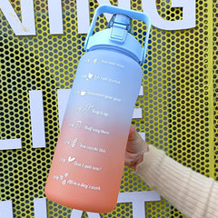 2L Gradient Water Bottle Portable Reusable Plastic Motivational Cup