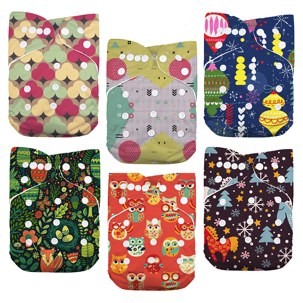 6pcs Reusable Pocket Cloth Diapers One Size for Boys & Girls