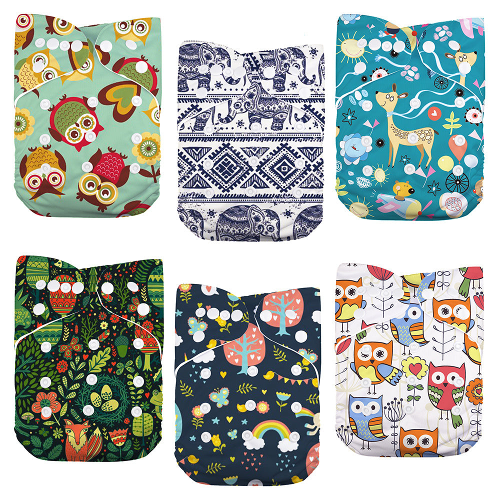 6pcs Reusable Pocket Cloth Diapers One Size for Boys & Girls