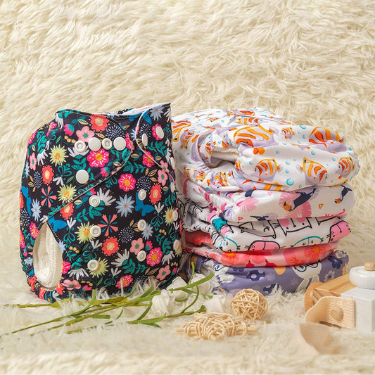 6pcs Reusable Pocket Cloth Diapers One Size for Boys & Girls