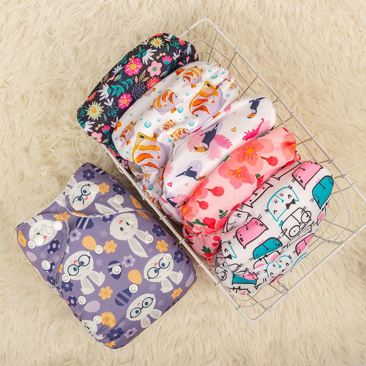 6pcs Reusable Pocket Cloth Diapers One Size for Boys & Girls