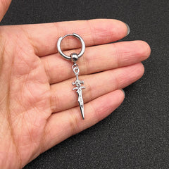 Punk Stainless Steel Stud Earrings with Sword Cross Pendant - 2pcs Pair
