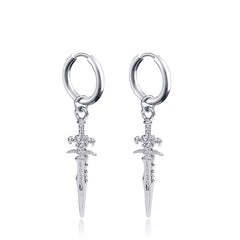 Punk Stainless Steel Stud Earrings with Sword Cross Pendant - 2pcs Pair