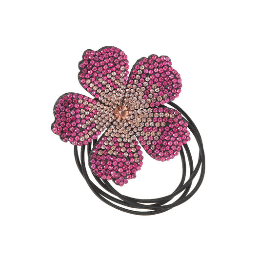 Flower Decor Hair Tie Non Slip Rhinestone Scrunchie Ponytail Holder