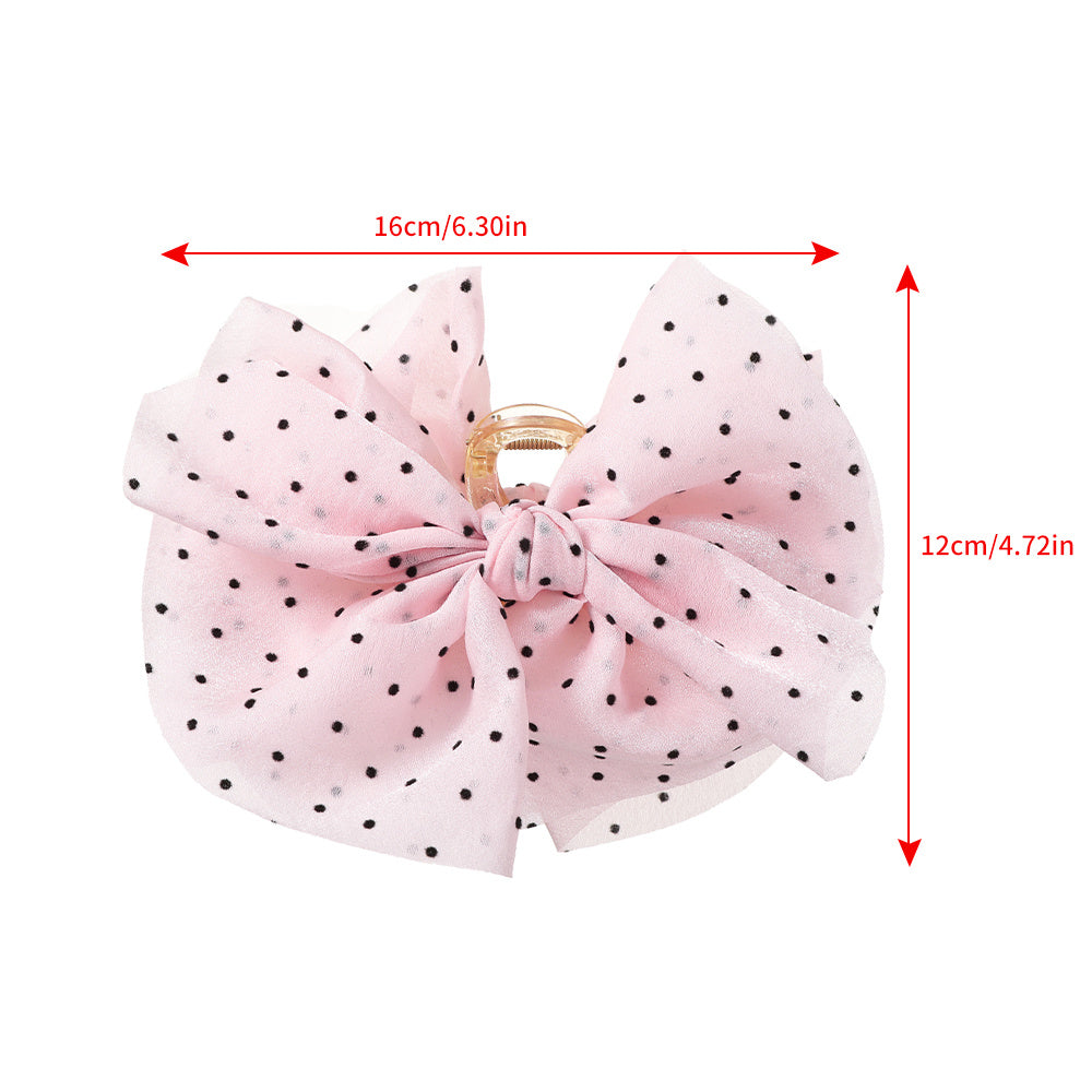 Polka Dot Bow Hair Claw Large Mesh Banana Clip Clear Frame Headwear