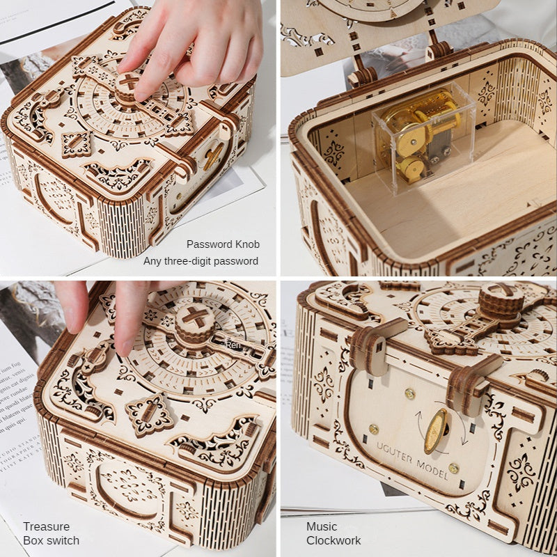 Wooden DIY Secret Treasure Box Music Box 3D Puzzle Model