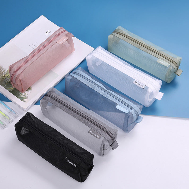Transparent Mesh Pencil Case Large Capacity Portable Storage