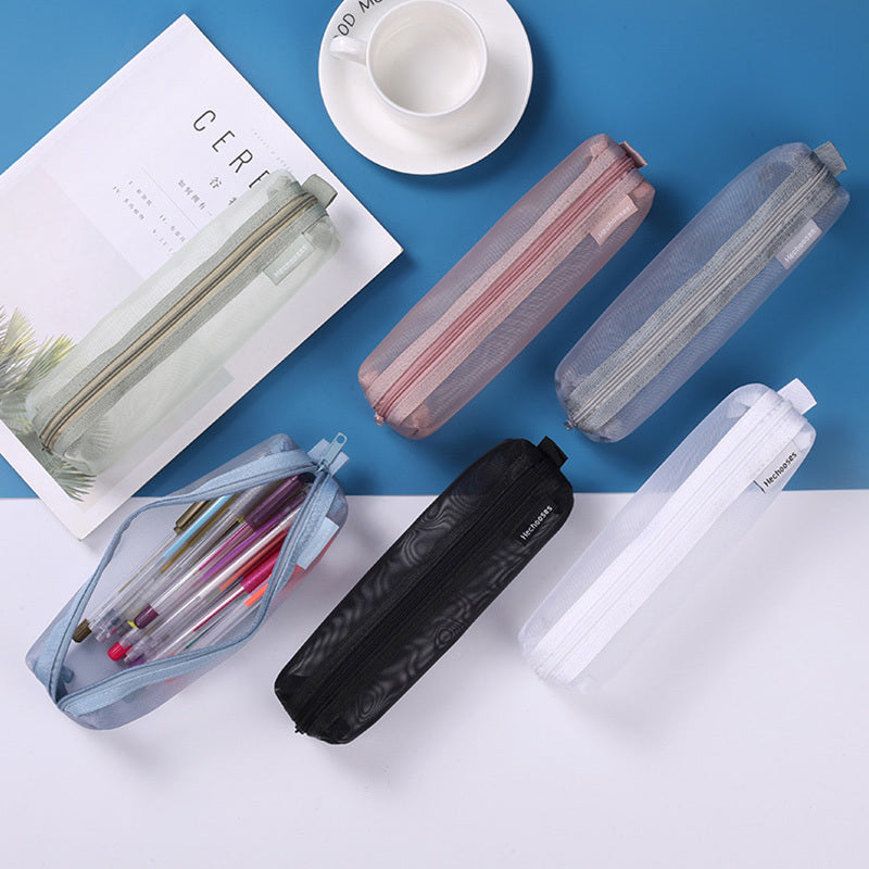 Transparent Mesh Pencil Case Large Capacity Portable Storage