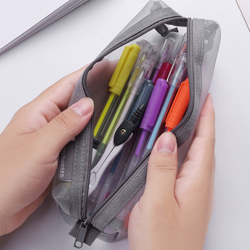 Transparent Mesh Pencil Case Large Capacity Portable Storage
