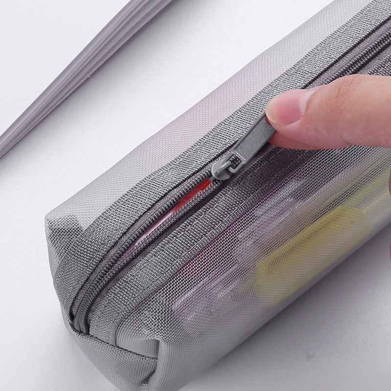 Transparent Mesh Pencil Case Large Capacity Portable Storage