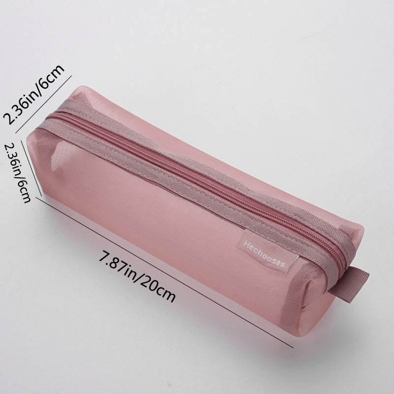 Transparent Mesh Pencil Case Large Capacity Portable Storage