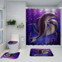 Two Dolphins Purple Shower Curtain Bathroom Set