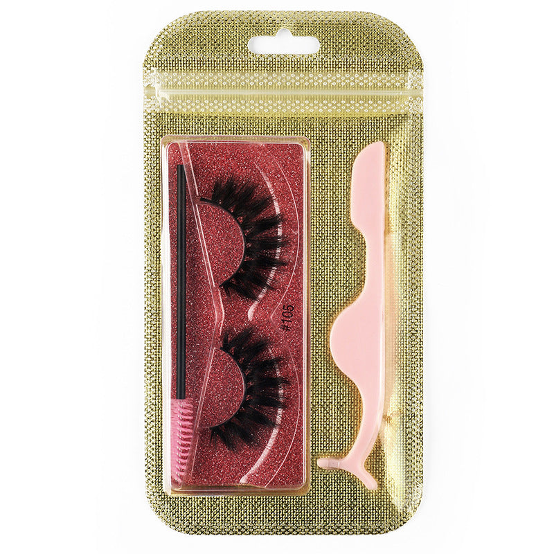 3D Thick Curling False Eyelashes Set with Tweezers & Brush