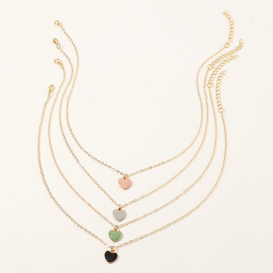 4pcs Painting Heart Girl Necklace Collarbone Chain Set Gift