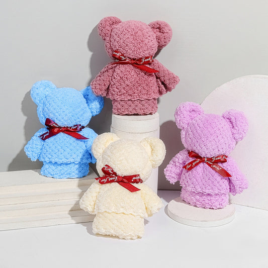 Kids Bear Washcloth Soft Polyester Fingertip Towel for Bath Time