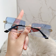 Rimless Rectangle Sunglasses Gradient Lens Cut Edge Glasses UV400