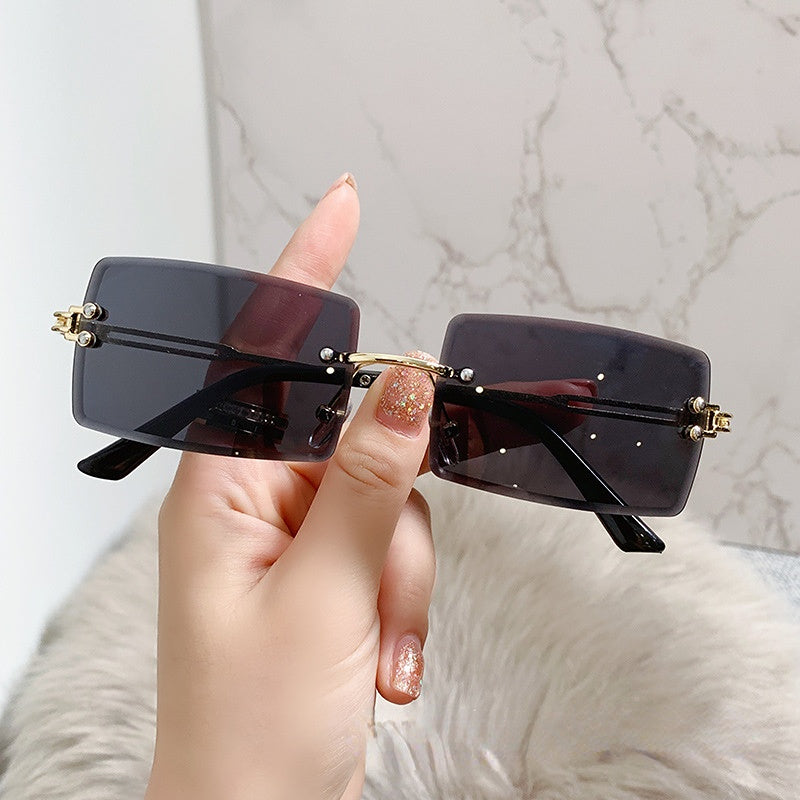 Rimless Rectangle Sunglasses Gradient Lens Cut Edge Glasses UV400