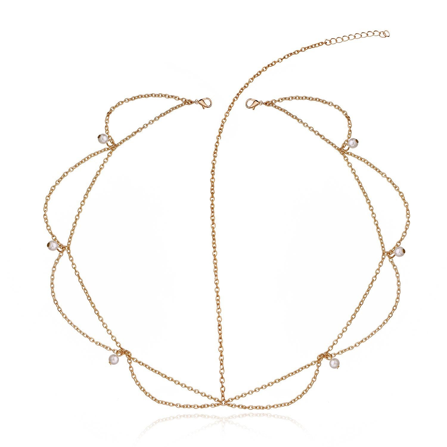 Boho Wave Tassel Chain Faux Pearl Hairband for Party Wedding